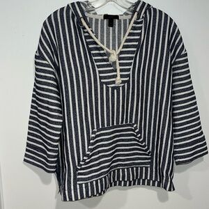 Oversized Blue and White Stripe J Crew Nautical Pullover Small